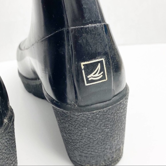 SPERRY Black Top Sider Herringbone Wedge Rain Boots, Size 7 - Picture 6 of 12